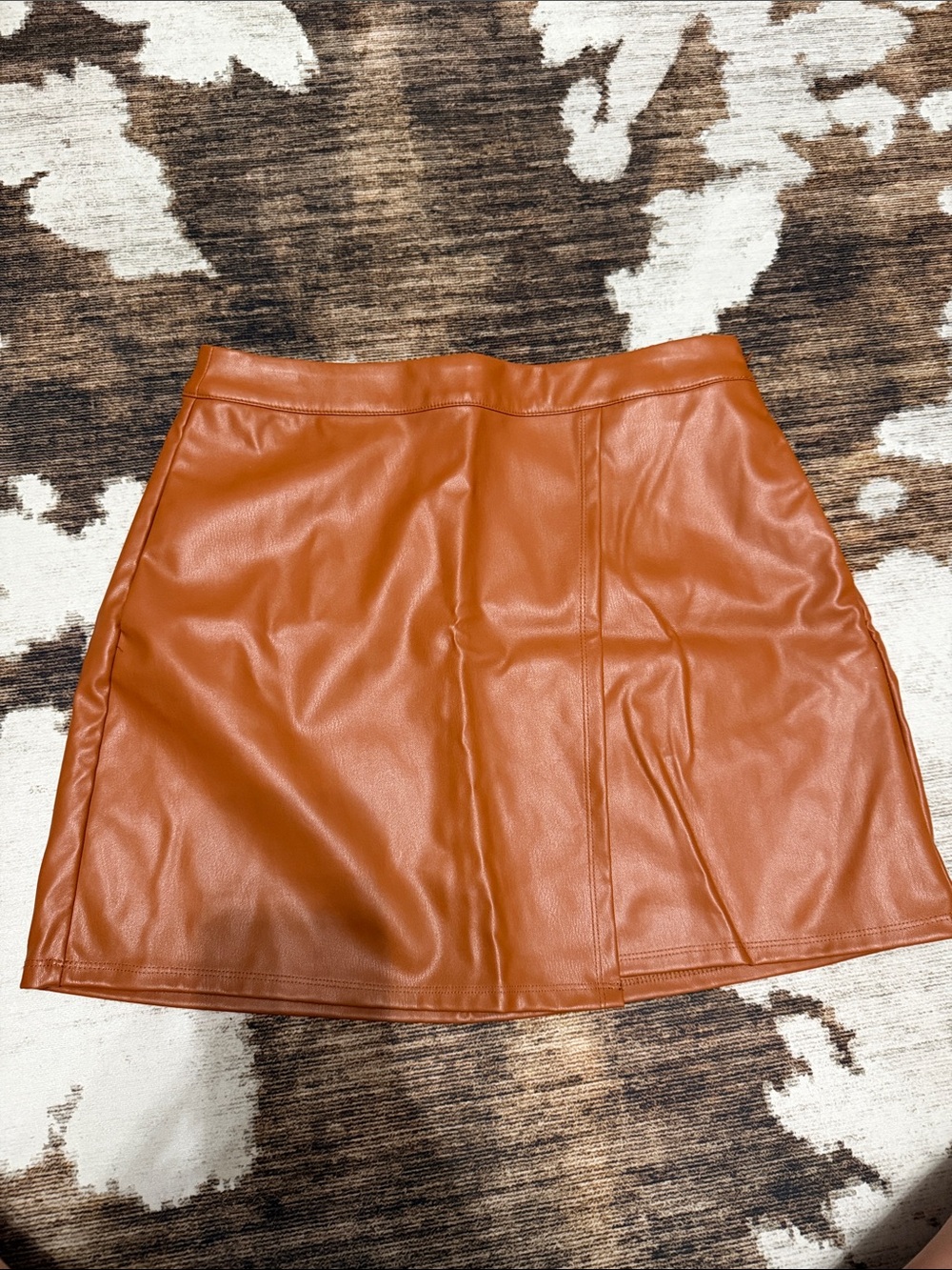 NWOT Faux Leather Mini Skirt in Cognac